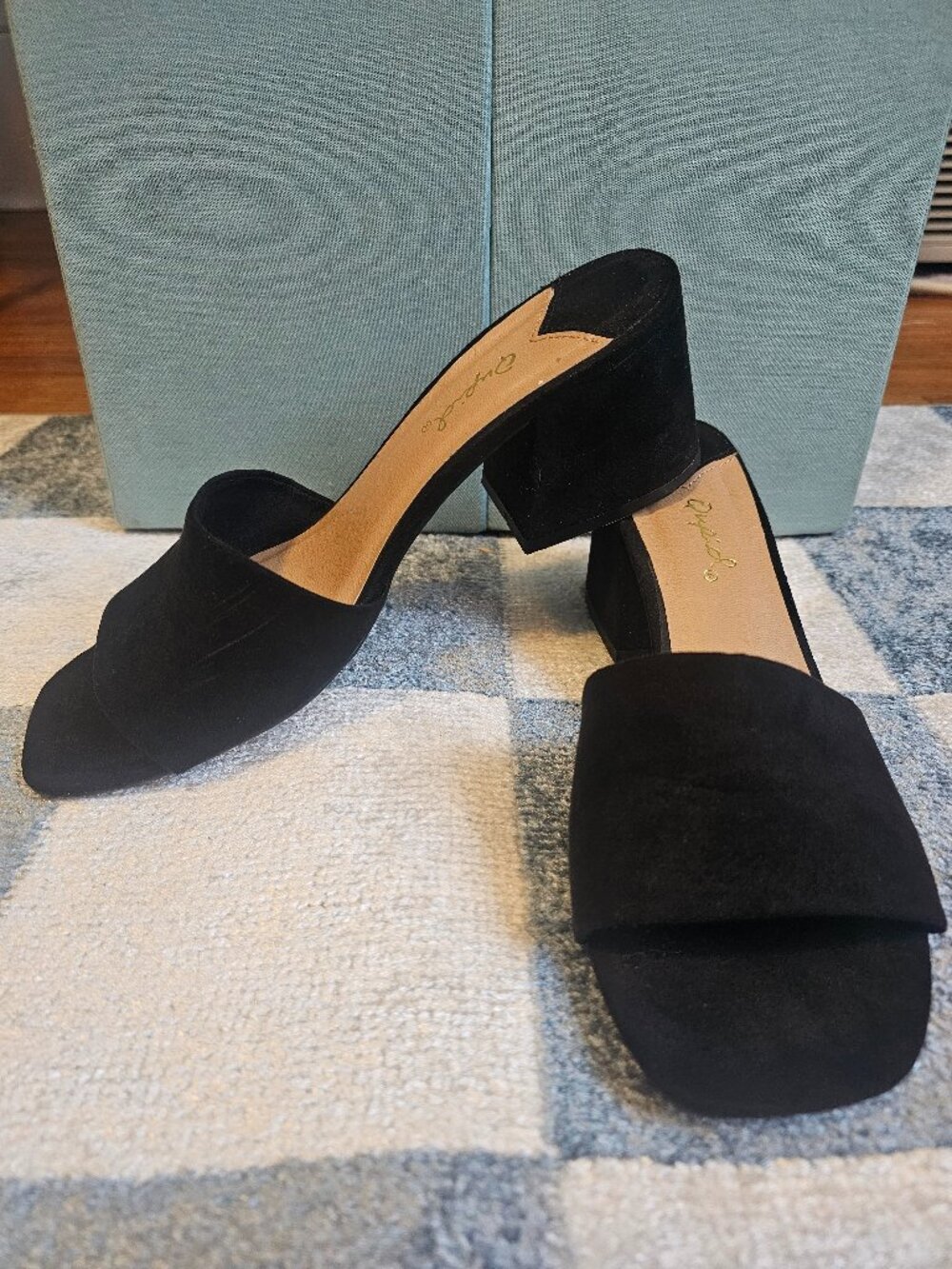 Black single strap heels